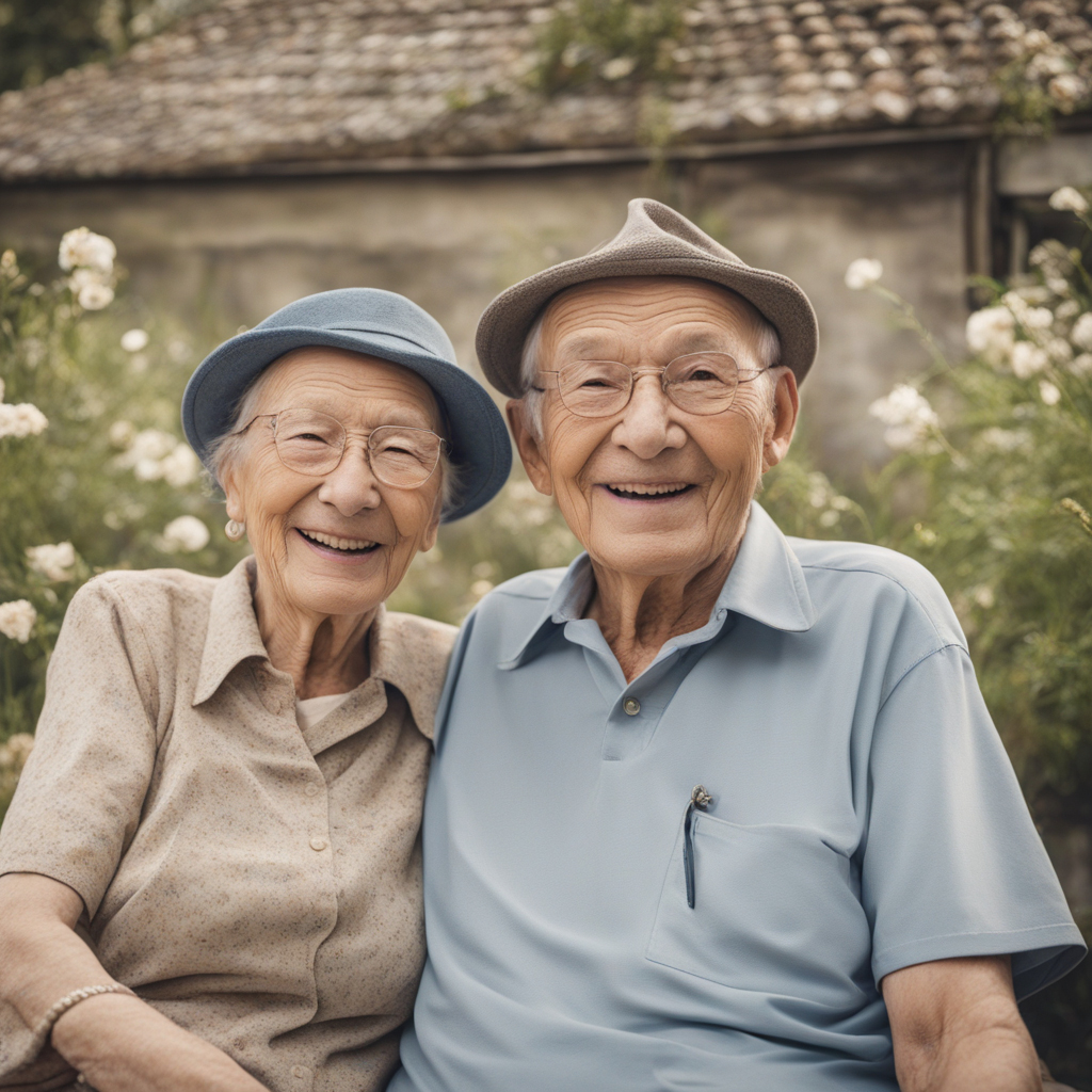 An elderly couple living happily in their old age